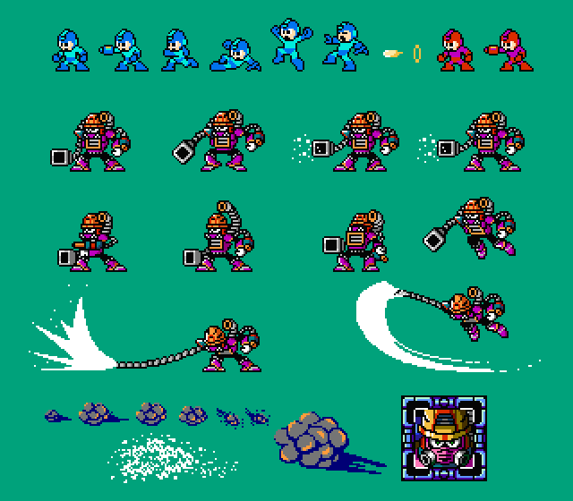 昨日投稿したロックマンボス応募の中で使ったドット絵貼っときます。
どんな描画方法でもいいということで、じゃあドット打つかというショートした思考回路で、先にドット起こしてその再現から絵を描いた阿呆です。
ロックマンもPVの姿を模して打ってみました。