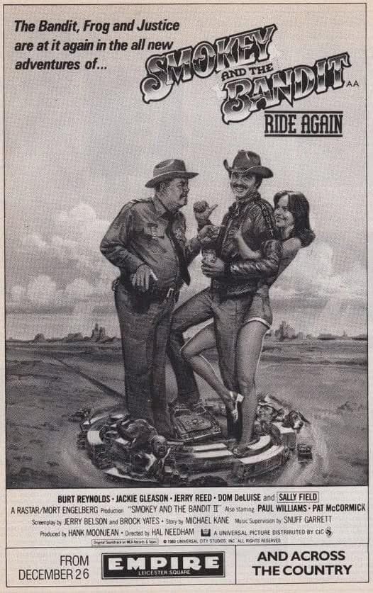wilsongullis's tweet photo. Forty-five years ago today, Smokey and the Bandit rode again in UK cinemas… #SmokeyAndTheBanditRideAgain #1980s #film #films #BurtReynolds #SallyField #JackieGleason #HalNeedham https://t.co/hFa45kS62A