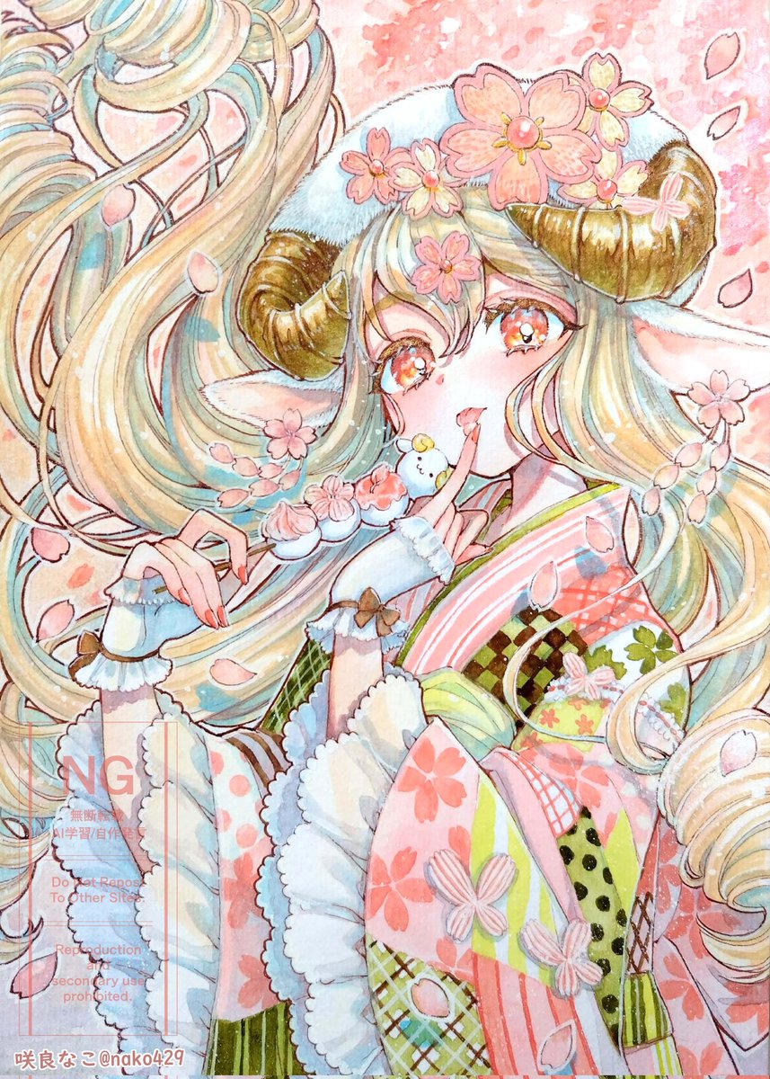 本日ご紹介するのはSkebリクエストから、ひつじ×パッチワークの創作っ子春バージョン🌸✨

前に描いた創作キャラからご指名して貰えると、気に入って貰えたのかな〜🎶とか前よりもっと良いの描くぞ〜！💪とか燃えたりしてます🔥
ありがとうございます〜！