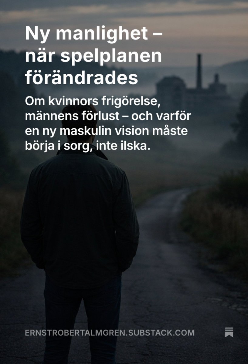Kvinnors frigörelse har breddat livets möjligheter.

Männens roll har däremot sällan omdefinierats – bara kritiserats.

I denna essä skriver jag om förlust, sorg och varför en ny manlighet måste börja där.

Del 1 i Ny manlighet

Länk i kommentarerna 👇🏻
