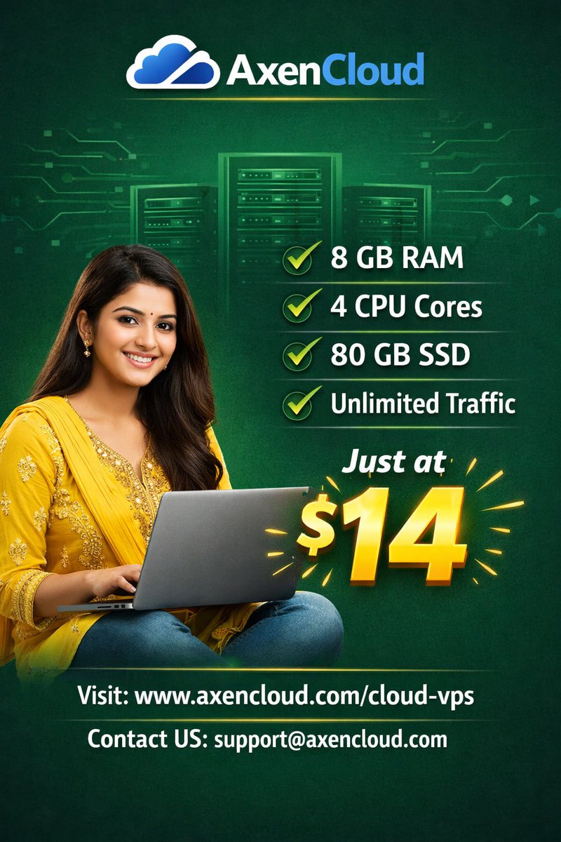 axencloud's tweet photo. 🎉 NEW YEAR SALE 2026! 🎉
🚀 Unleash Premium VPS Power at an Unbeatable Price!
💻 What You Get:
🔹 8 GB RAM
🔹 4 CPU Cores
🔹 80 GB SSD
🔹 Unlimited Traffic 🌐

🔥 New Year Special — JUST $14! 🔥 https://t.co/s2F74yc6DY