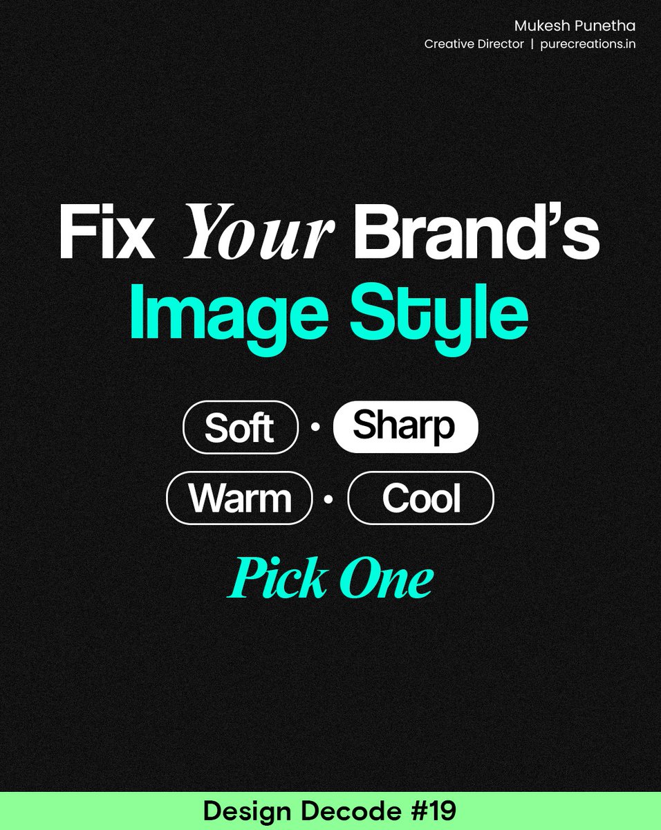 brandingmukesh's tweet photo. Your visuals shouldn’t feel like they’re from different brands.
Define your image style: warm tones, high contrast, soft shadows, minimal edits, etc.

Consistency = automatic brand recall.

#BrandingByMukesh #DesignDecode #ConsistencyHacks #VisualIdentity #DesignTips https://t.co/iw6alFpQhj