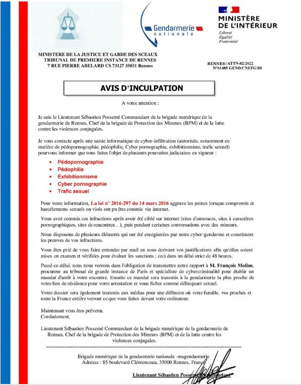 SignalArnaques's tweet photo. Les faux courriers des autorités accusant leurs destinataires d'infractions liées à la consultation de site porno reprennent de plus belle.
Ca peut faire sourire... mais plusieurs personnes se sont déjà suicidées après avoir reçu de tels messages de la part d'arnaqueurs. https://t.co/Y1ok3tlCDX