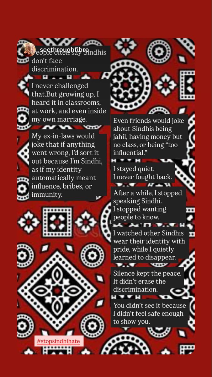 Shehzad89's tweet photo. Her experience is the experience of many Sindhis. Your “friends” don’t tell you because they don’t trust you enough. Every single Sindhi has faced this hatred and racism.

#StopSindhiHate https://t.co/RWDuaWxxf9