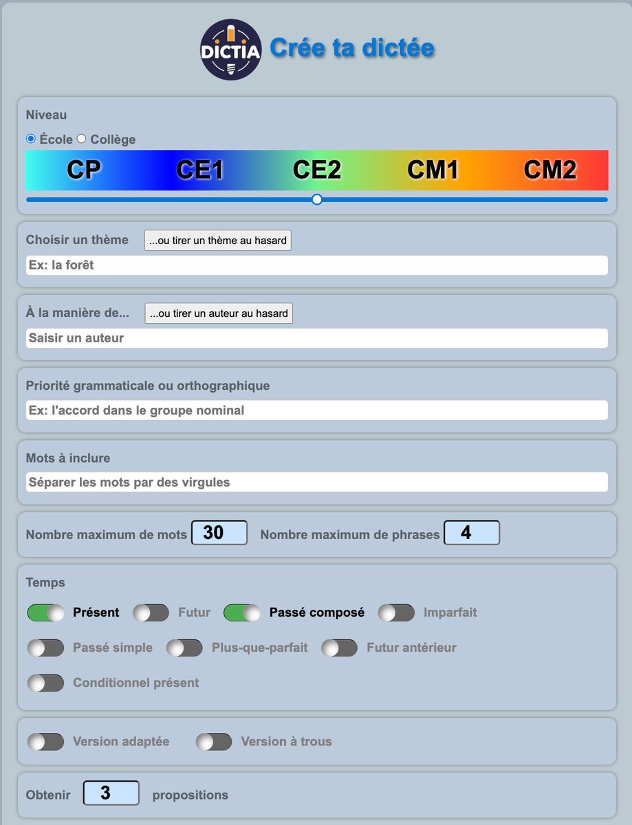 🧠 DictIA transforme l’IA en alliée pour les dictées !
Créez des dictées personnalisées, libres et gratuites du CP au CM2 selon niveau, vocabulaire ou règles ciblées, idéal pour diversifier vos séances de français !
educajou.forge.apps.education.fr/dictia/