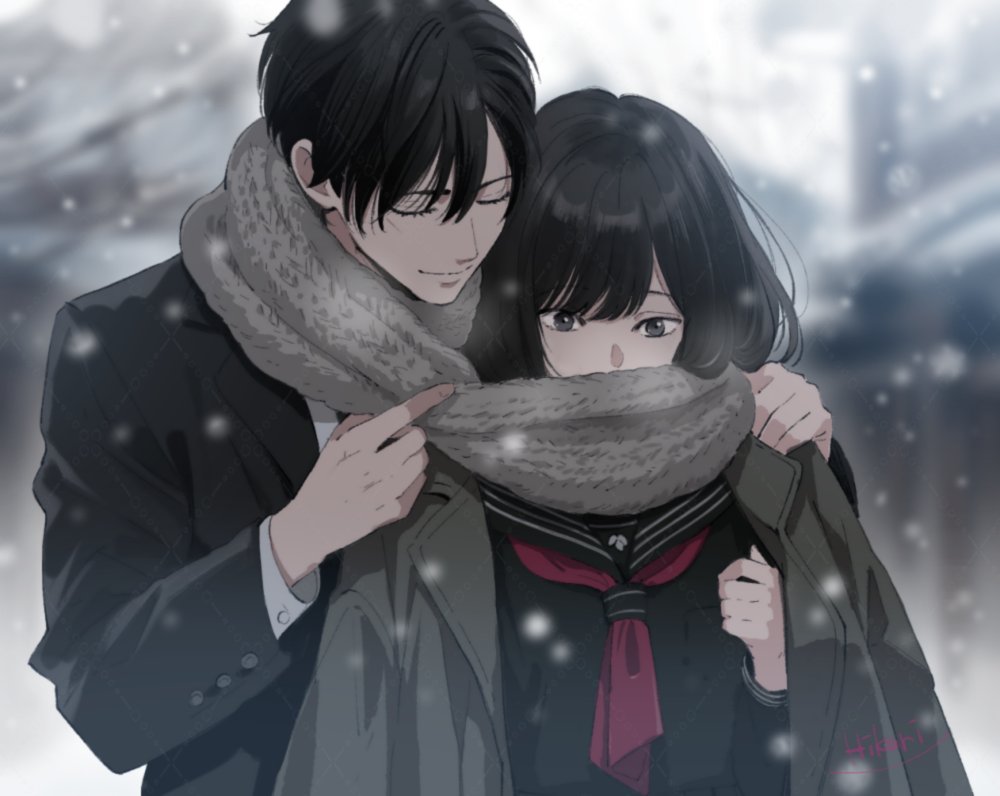 Hikari_0o0o0's tweet image. 【サイレントヒルf】寿雛　先日「恋人といる時の雪って特別な気分に浸れて僕は好きです」パロを描いたときにいただいたコメのなかに「自分のコート着せてくれる寿幸さん」というのをみかけて描いたやつです