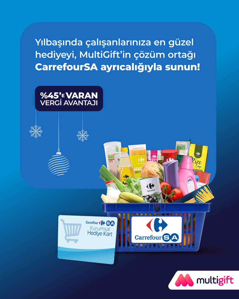multinetcomtr's tweet image. Yeni yıl mutluluğunu MultiGift ile paylaşın. ✨

CarrefourSA marka çözümü ile hem çalışanlarınıza destek olun hem de %45’e varan vergi avantajı kazanın.

Detaylar için tıklayın: multinet.com.tr/carrefour-yilb…

#MultiGift #KurumsalHediyeKartı