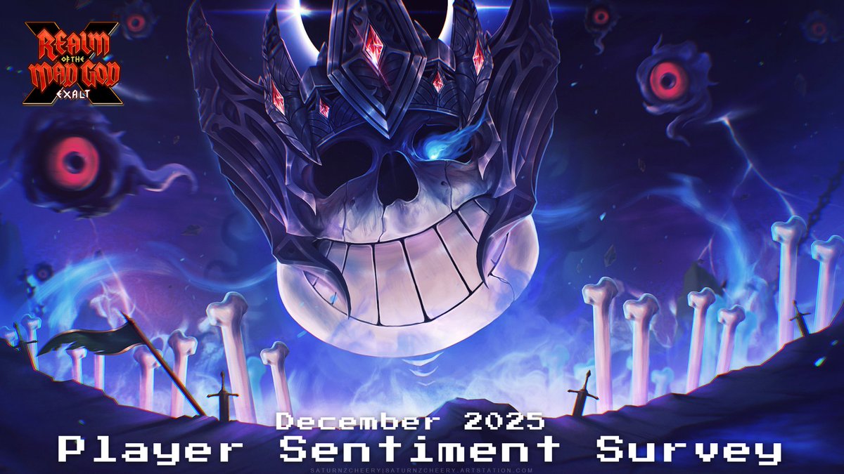 Realmers,

The monthly Community Sentiment Survey is open.
Your feedback helps us better understand what’s working and where improvements are needed.

Survey link:
forms.gle/hT6bhfteiDJiXF…

The survey will be open until January 2nd at 10:00 AM CET.

#rotmg