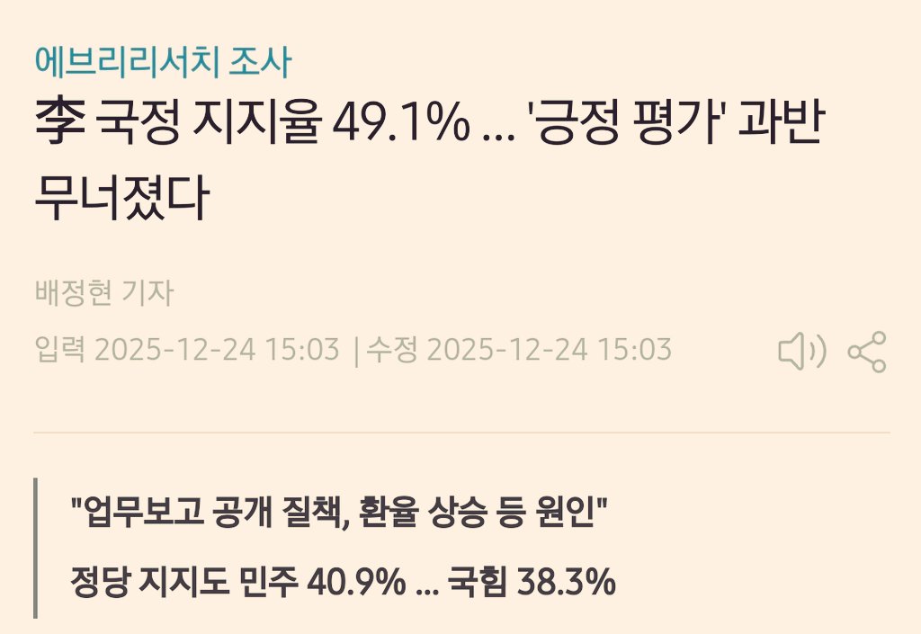 comelaprimave's tweet image. 李 국정 지지율 49.1% … '긍정 평가' 과반 무너졌다 newdaily.co.kr/site/data/html…
