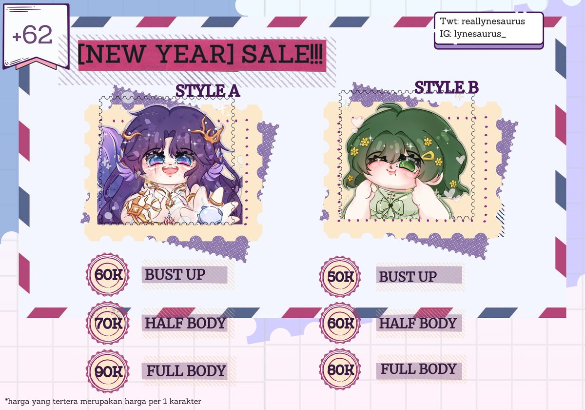 reallynesaurus's tweet image. 🎆 CMS•NEW YEAR SALE 🎆
🐥 Local (🇮🇩) only 

Dalam rangka merayakan pergantian tahun, aku memberikan harga spesial untuk jasa komisiku! Harga spesial ini berlaku mulai hari ini sampai 10 Januari 2026 🫶🏻

📝: Pls mention after DM 🫰

 #zonajajan #commission