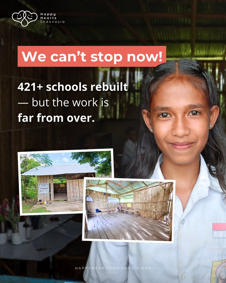 HappyHeartsIndo's tweet photo. More than 421 schools have been rebuilt — but tens of thousands are still unsafe.
This Christmas, let your impact reach farther.
Donate with crypto and help children return to safe, proper classrooms.
Link: https://t.co/s6EnvwIj3E
#Cryptoforgood #donatecrypto #givingblock https://t.co/jUATKqJD9p