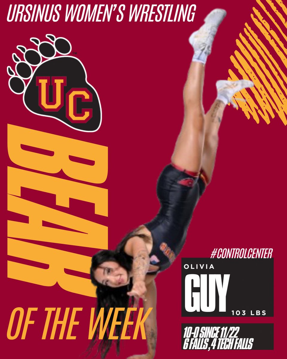 UCWomensWrestle's tweet photo. Congratulations to Bear of the Week Olivia Guy for her outstanding performance at the Gator Boots Duals and dominant month! #UCBuilt #ControlCenter https://t.co/DDDO1bTOFN