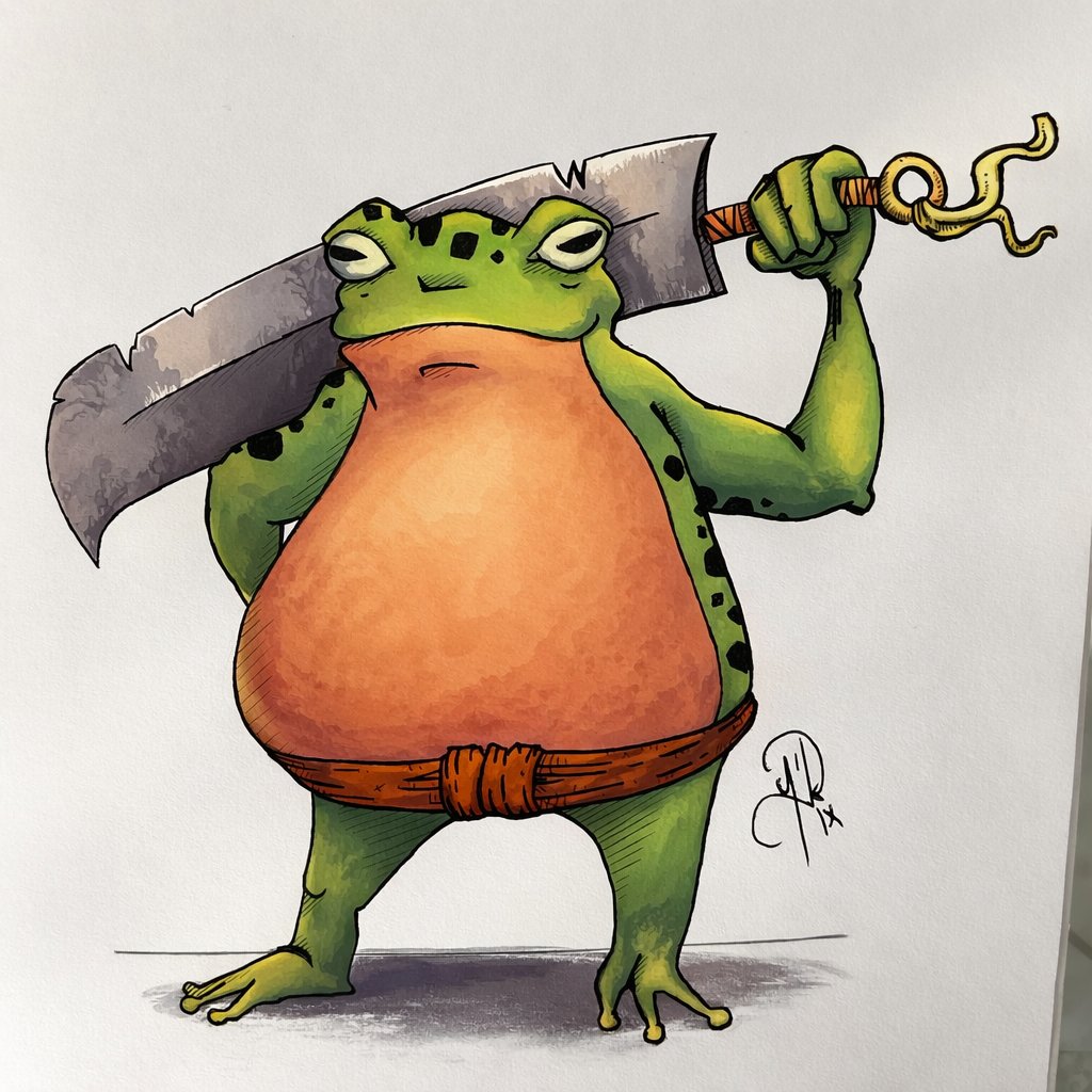 FlyDesignJC's tweet image. Nacida de un boli Bic.
La rana guerrera sale del papel, alza su espada y demuestra que no es solo una ilustración, sino un personaje listo para luchar… o para contar su leyenda.