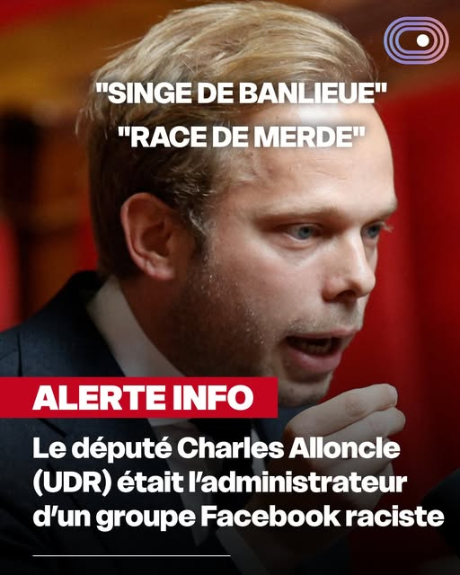 JRenardiere's tweet photo. Charles  Alloncle, député UDR et rapporteur de la commission sur l’audiovisuel  public, était administrateur d’un groupe Facebook diffusant des propos  racistes, tels que « Singes de banlieue » et « Race de merde », sans que ses membres ne soient sanctionnés. https://t.co/a2IU5CP3A6