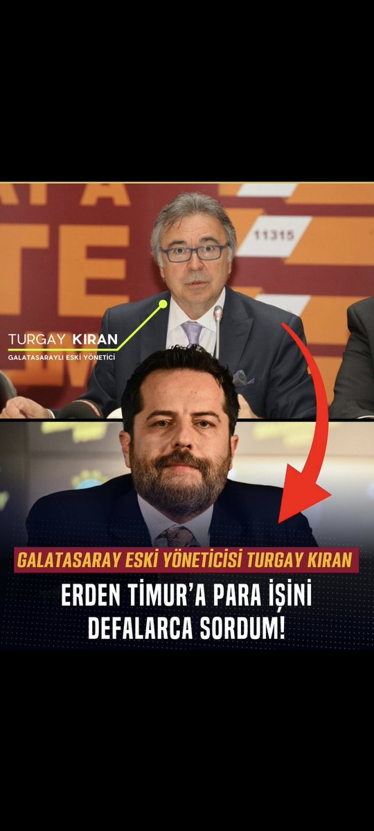 Galatasaray Eski Yöneticisi Turgay Kıran: “Erden Timur, Galatasaray'a 35 milyon $ verdi, bunu nasıl verdin ne şartlarda verdin niçin verdin diye defalarca sorduk cevabını alamadık. Her seferinde aramızdaki işler açığa çıkmasın dedi."

(AkademiFutbolYouTube/Emre Tilev)