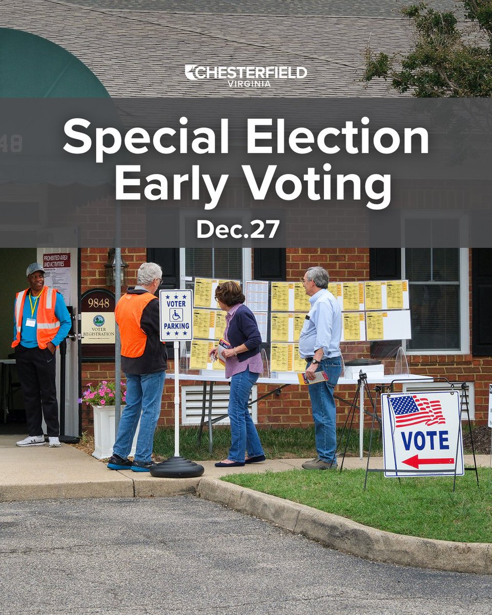 Early voting for the Jan. 6 Special Election (open only to voters in Senate District 15 or House of Delegates District 77) begins Dec. 27 from 9 a.m.–5 p.m. at Central Library.

Early voting ends Jan. 3 .

Find out if you are voting in this election: bit.ly/4pctOrM