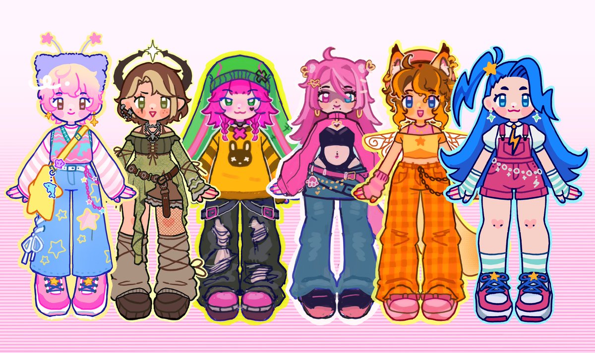 Kyoosh's tweet image. Work examples! ᯓ★ 

Static emotes, animated emotes, YCH emotes (join my munching family) and character designs! 💖