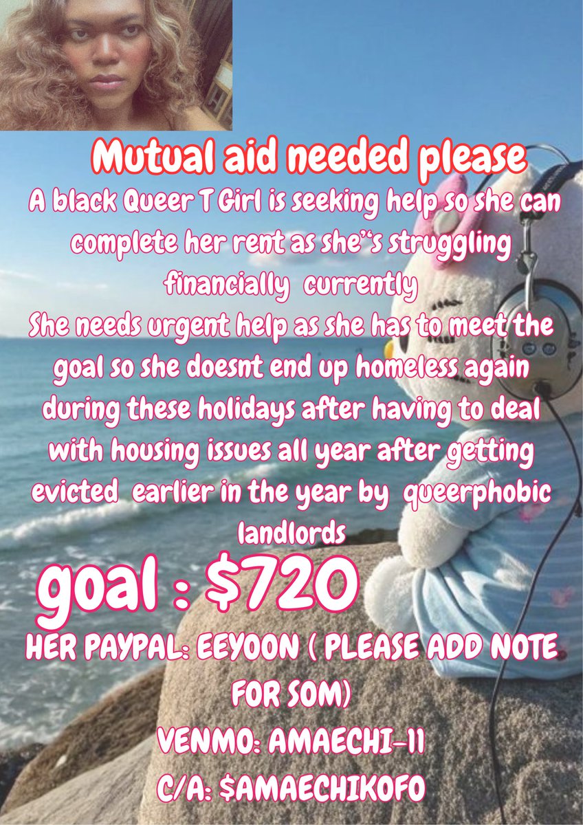 grassfay's tweet image. a black trans girl needs help making her rent so she doesn’t become homeless 

paypal: eeyoon ( please add note for som)
venmo: amaechi-11
c/a: $amaechikofo