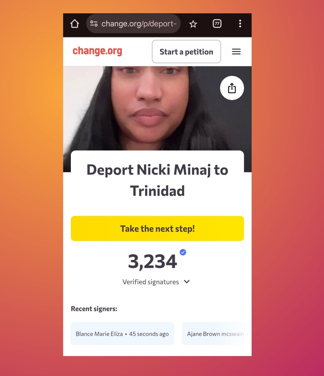 RedMedia_us's tweet image. Petition asking for Nicki Minaj to be deported to Trinidad is going viral and has surpassed 3K signatures in few hours. 

The 44 year-old plus size MAGA Puppet once Revealed that she was brought to States through an illegal Route.