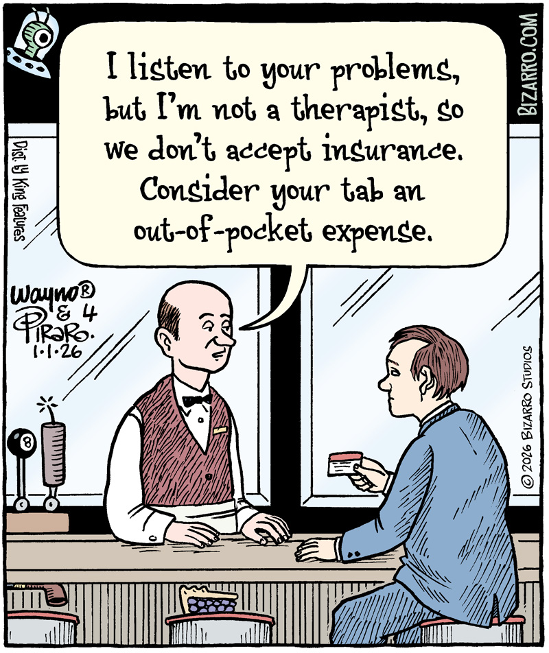 ut-of-Network Provider
•••
See new &amp; upcoming gags at
ComicsKingdom.com/Bizarro
•••
#comics #cartoons #HealthInsurance  #Bizarro

<a href="/ComicsKingdom/">Comics Kingdom</a>