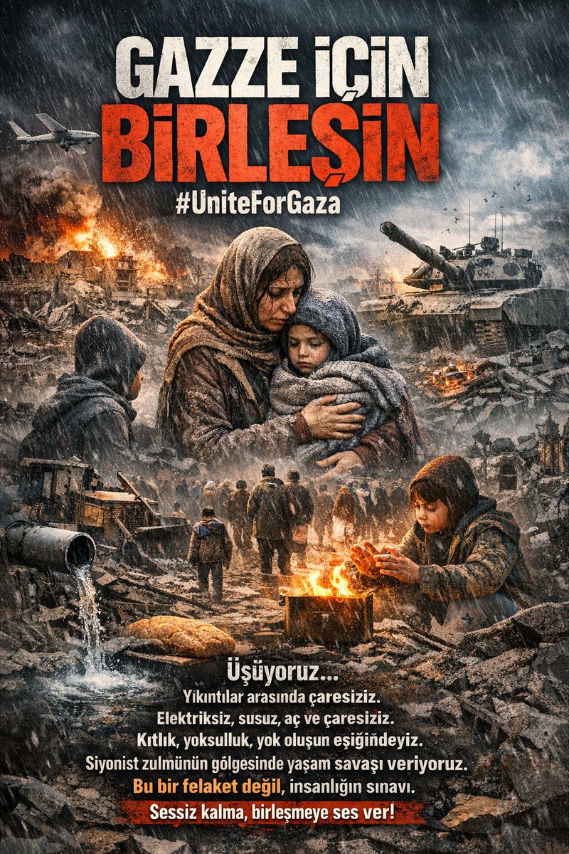 🚨 SAAT 19:10 | BAŞLADIK 

🕊️ Gazze İçin Birleşin
 🚨 #UniteForGaza

❄️ Gazze’de kış bastırdı.
🏚️ Yıkılmış evler, çökmüş altyapı.
💡 Elektrik yok, 🚰 su yok.
🚧 Ulaşım neredeyse imkânsız.
🍞 Kıtlık büyüyor.
💸 Pahalılık yaşamı durduruyor.
🔥 Soğuk, yokluk ve kuşatma aynı anda.