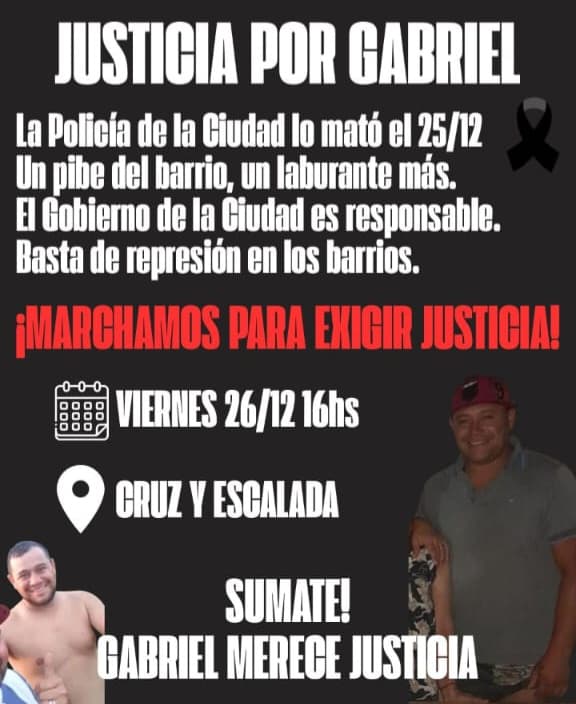 Otra vez la policía de la ciudad fusiló a un vecino a plena luz del día, esta vez en Lugano.
Su primo Oscar, docente de escuela técnica en el mismo barrio, relató la situación y denunció el accionar de la policía 👇
instagram.com/p/DSuYI-TkaUO/…

¡Justicia por Gabriel!