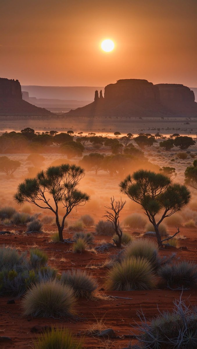 stockcake_com's tweet photo. #Outback Sunset Glory: Golden #sunset illuminates the Australian outback #wilderness, where twisted eucalyptus trees stand as silhouettes against the fiery orange sky and red earth. #landscape #aiart #aiphoto #stockcake ⬇️ Download and 📝 Prompt 👉 https://t.co/Jg9pWnQqEl https://t.co/xwaTlKuvs0
