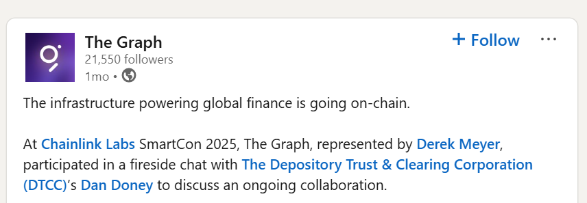 Skybluetag's tweet photo. $GRT | "Google of Blockchain"
- The Graph x DTCC
#TheGraphProtocol
https://t.co/kjDjjbIn2K https://t.co/VWS59cqOlc