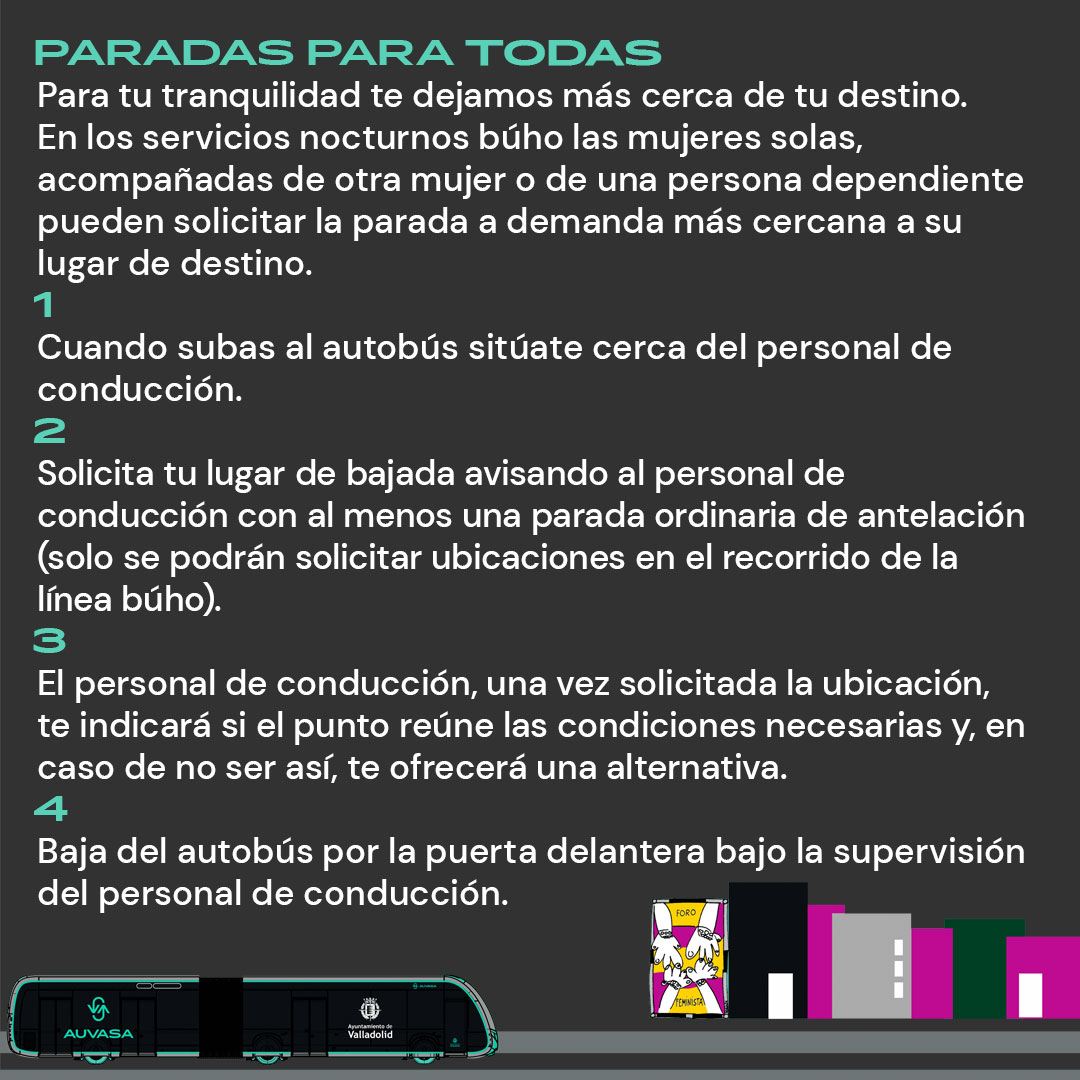 AuvasaVLL's tweet photo. 📢 ¿Unos #Vinitos 🍷, #Cañitas🍻, de #Cena 🍽️ o irás al #Cine 🎥 o al #Teatro 🎭?
👉 La noche del sábado al domingo, muévete por #Valladolid, #MejorEnBUS 🚍 con el #ServicioBúho
🦉 Disponible hasta las 3:00 horas desde la #ZonaCentro
👩 Vuelve segura con paradas para TODAS https://t.co/LvT4BO6wth