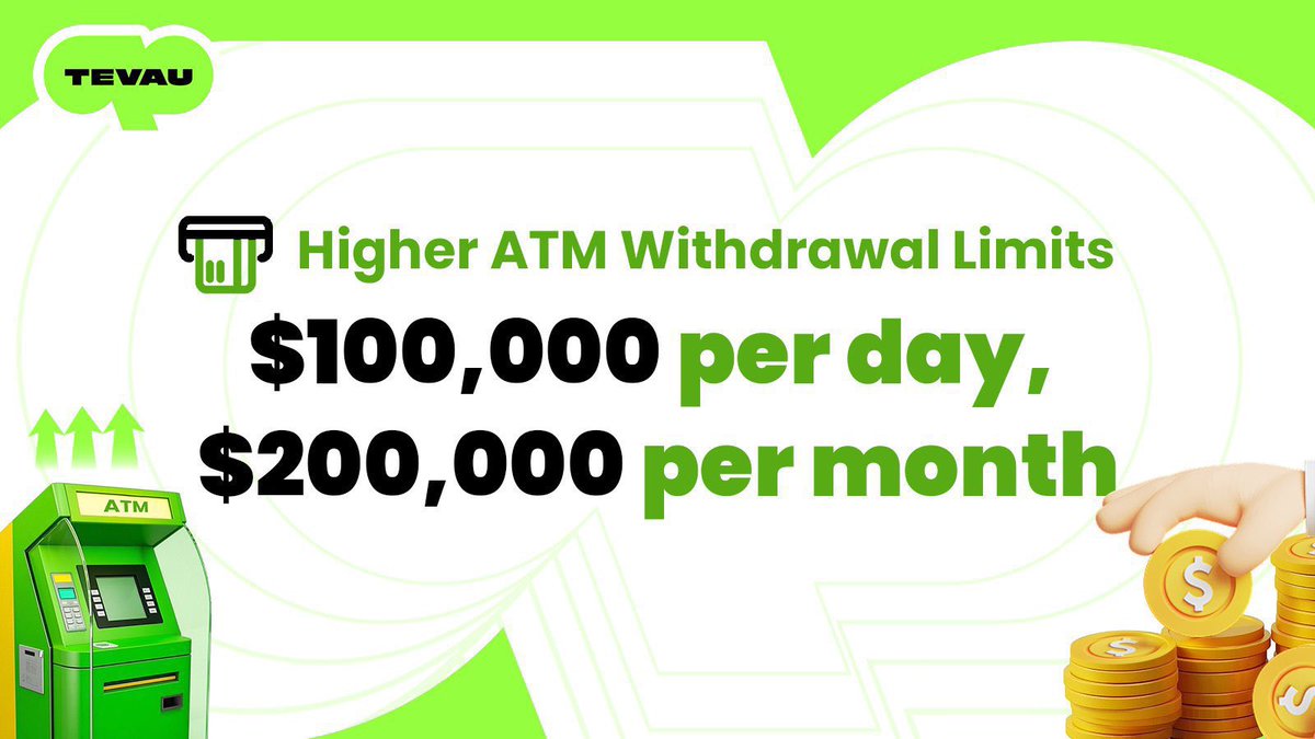 iTeeuu's tweet photo. 💥 The ATM withdrawal limit has been greatly increased!
You can consume USDT directly.
The ATM withdrawal limit has been increased, making the withdrawal more popular!

💰100,000 US dollars a day

💰$200,000 per month https://t.co/JRcgIrbcwg