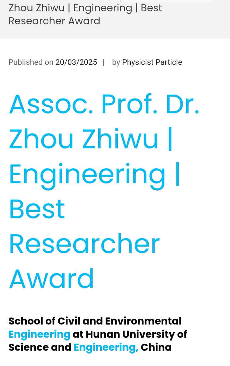 Dr. Zhiwu Zhou, al que tuve el placer de dirigir su tesis doctoral, ha recibido un reconocimiento a su excelencia investigadora. ¡Enhorabuena!
physicistparticle.com/zhou-zhiwu-eng…