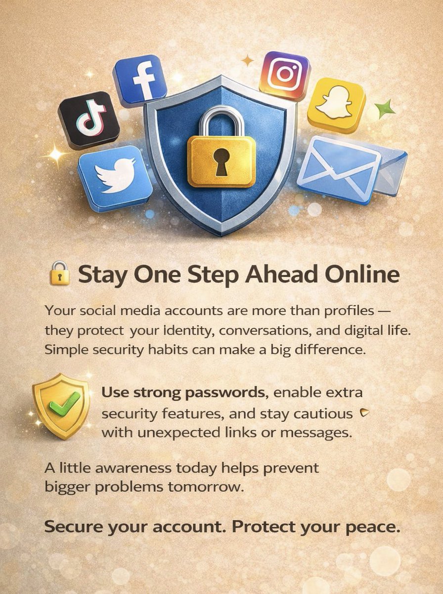 John_Cybertech's tweet photo. 🛡️ Your online accounts protect your identity and connections.
A little awareness goes a long way.

#ProtectWhatMatters #AccountSafety #OnlineAwareness #CyberSafety #DigitalProtection #StaySecureOnline #PrivacyProtection #SafeAccounts #CyberCare #OnlinePeace https://t.co/E63O7GDq6o