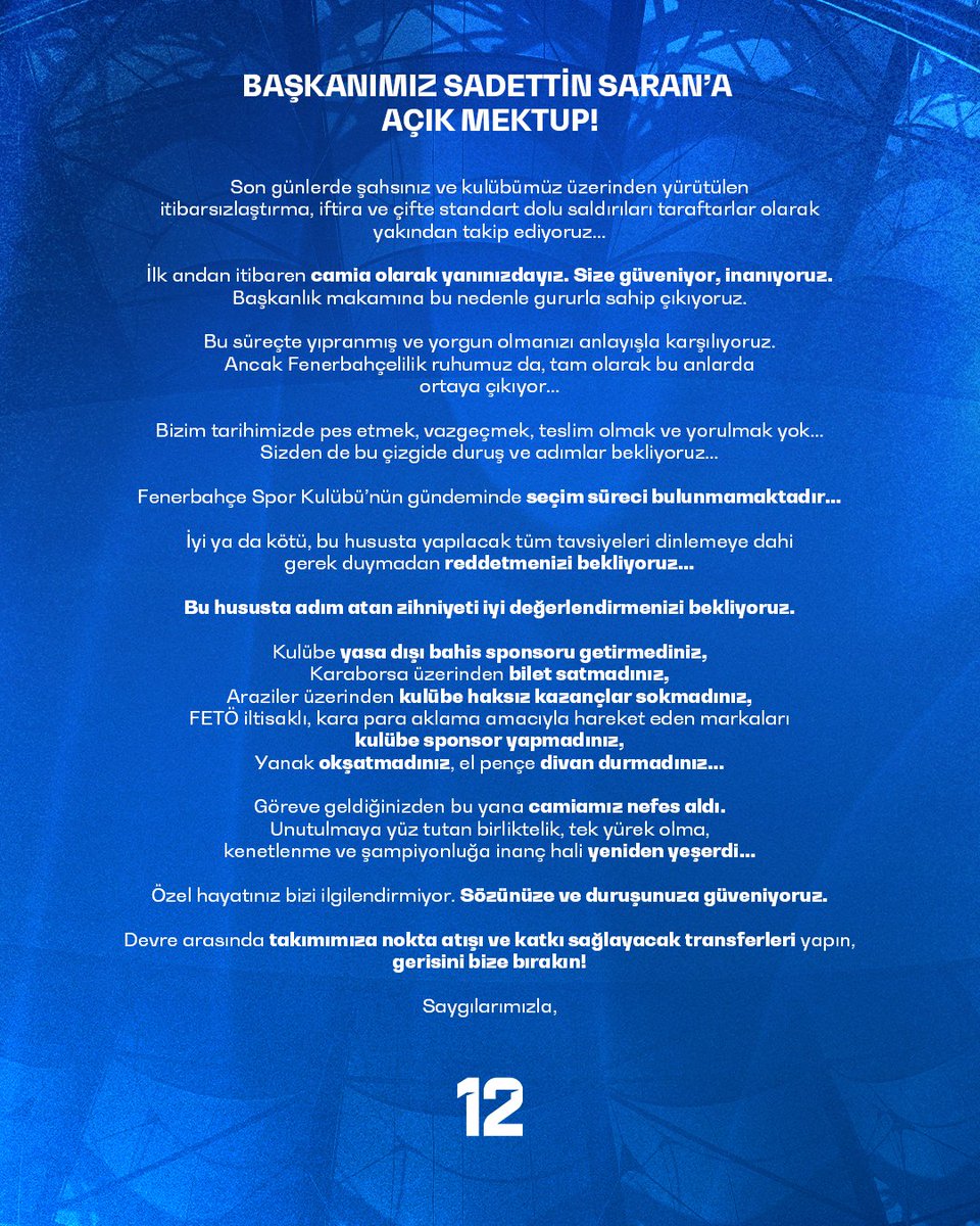 BİLDİRİ: "BAŞKANIMIZ SADETTİN SARAN'A AÇIK MEKTUP!"