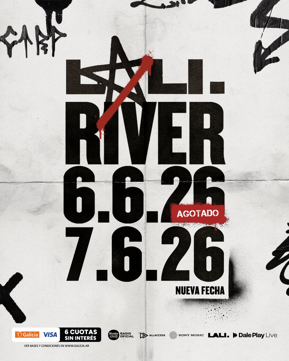livedaleplay's tweet image. UN RIVER NO FUE SUFICIENTE: NUEVA FECHA PARA LA FIESTA DEL POP  😈

@lalioficial  agotó su primer Estadio River en cuestión de horas y suma una segunda fecha para atender al demonio una vez más 📞 

🗓️ 6 de junio | AGOTADO
🗓️ 7 de junio | NUEVA FECHA

🏟️Estadio River Plate

💳…