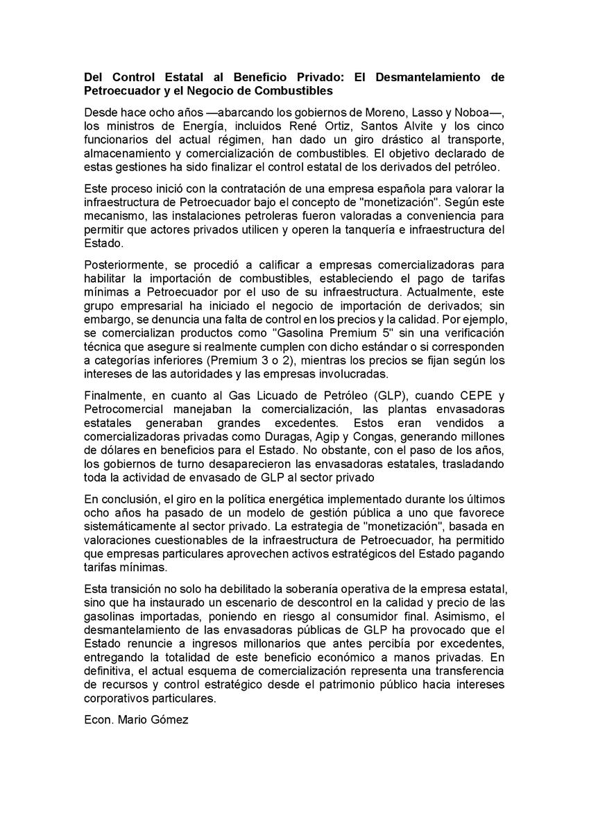 El desmantelamiento de la comercialización de hidrocarburos, para beneficio de privados
#AltoALaPrivatizacion
#EcuadorEsDueñoDeSusRecursos