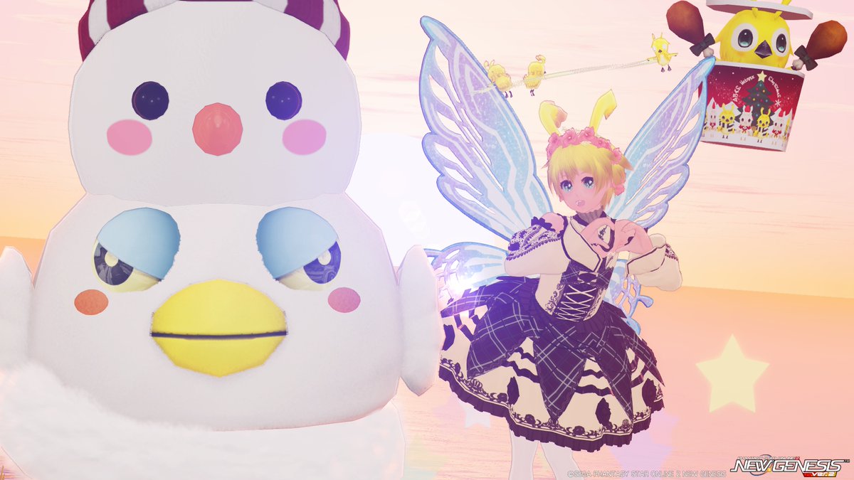 hosino_melissa's tweet image. 今回のPSO2は、星野ラピ子ちゃんで！ｗ

ライトさんのチキンちゃんといっしょに
期間限定クエストと
ネームレスシティのデイリータスクの消化をしました！ｗ

今回の期間限定クエストは
初日の出を見に行くのをイメージしているのかなｗ
雰囲気があって、いいかんじだねｗ

 #PSO2NGS_SS #PSO2_SS