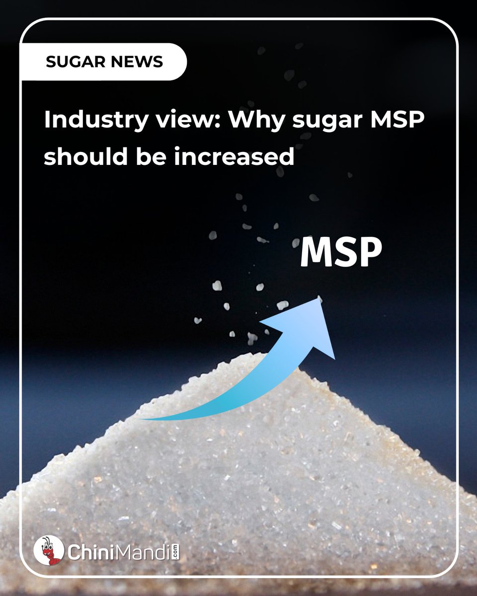ChiniMandi's tweet photo. The sugar industry has been demanding an increase in the Minimum Selling Price (MSP) of sugar to cover the rising cost of sugar production in the country.

Read the full article here🔗 https://t.co/3eByUoXwFP

#ChiniMandi #ChiniMandiUpdates #SugarIndustry #SugarMSP #SugarcaneFRP #SugarcanePrice #IndianAgriculture #SugarPolicy #CaneFarmers #AgriEconomy #UPSugar

@IndiaIsma