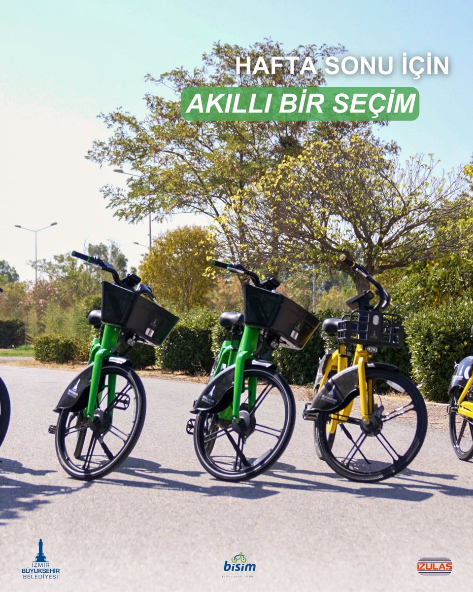 Hafta sonu rotanıza bisiklet keyfini ekleyebilirsiniz. 

Akıllı bisiklet kiralama sistemimiz sayesinde bisikletinizi kolayca seçip şehri özgürce keşfetmeniz mümkün. 
Bisim hakkında detaylı bilgiye bisim.com.tr/adresinden ulaşabilirsiniz. 
#izmirbüyükşehirbelediyesi #izulaş #bisim