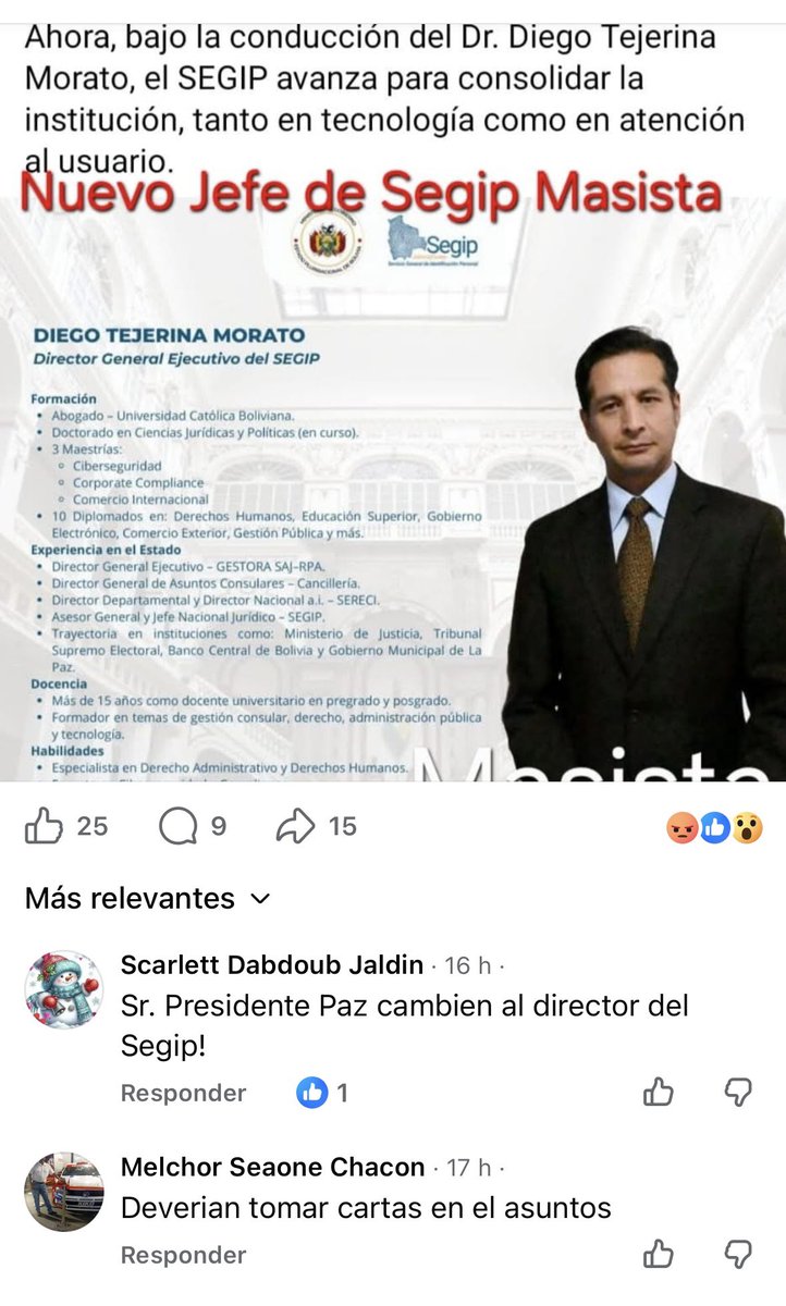 mpilicard's tweet photo. @Rodrigo_PazP OTRO MASISTA!!! No hay más personas en Bolivia? Los masistas en cargos importantes. La ANH ahora SEGIP 😡😡😡 https://t.co/FOsqVz2cBj
