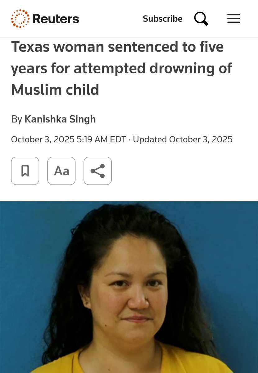KweenInYellow's tweet image. A Jewish woman gets just 5 years for attempting to drown a 3-year-old Palestinian-American toddler in Texas. 

Imagine the nationwide media hysteria if the identities were flipped.