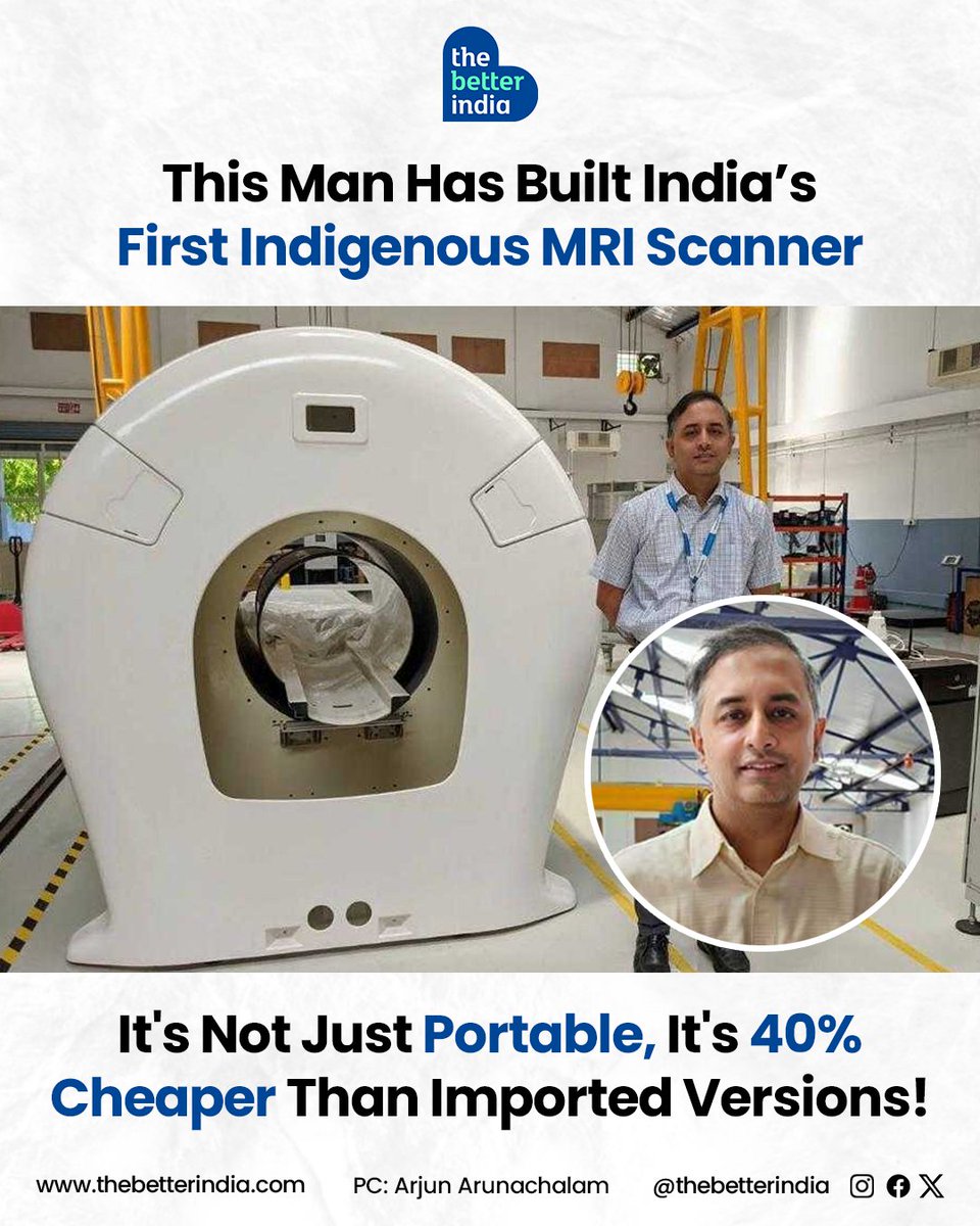 thebetterindia's tweet image. For years, India depended on imported MRI machines that were expensive, energy-hungry, and out of reach for most hospitals.

Then one Indian engineer decided to change that.

VoxelGrids has built India’s first indigenous MRI scanner, designed and developed entirely in the…
