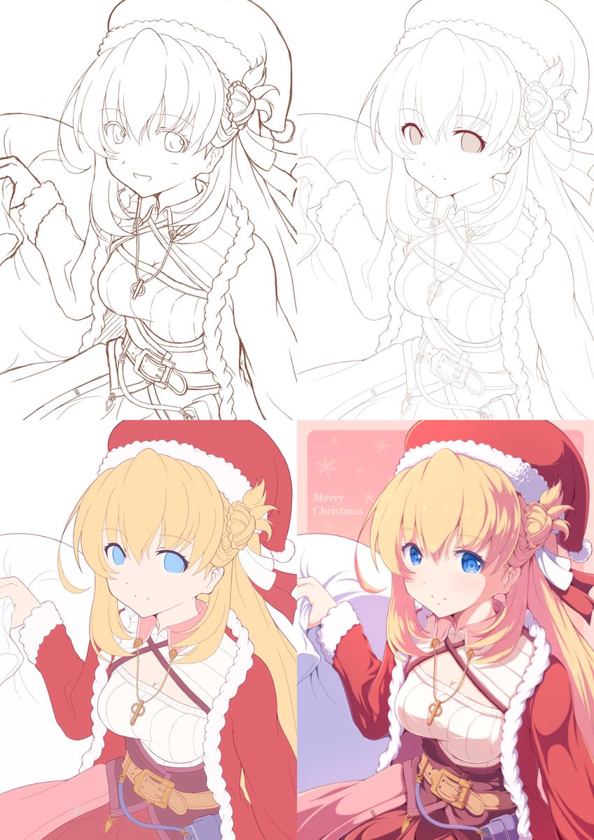 bindume_suika's tweet photo. アニエスサンタのラフから完成まで✍️
イラストへのいいね、リポストありがとうございます
ギリギリでしたが、なんとか24日中に完成させることができてホッとしています🎄 https://t.co/CCmuw6Utm9