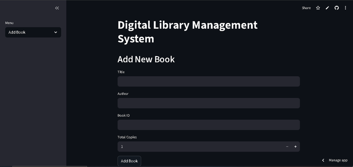 AkbarAliDev10's tweet photo. Built an Add Book module for a Digital Library Management System 📚
• Book &amp; author management
• Unique Book ID tracking
• Inventory control
Focused on real-world usability, not demos.
Currently extending with auth, issue/return &amp; search.
🔗 https://t.co/GT1pbWaRBO https://t.co/gasdK2fipM