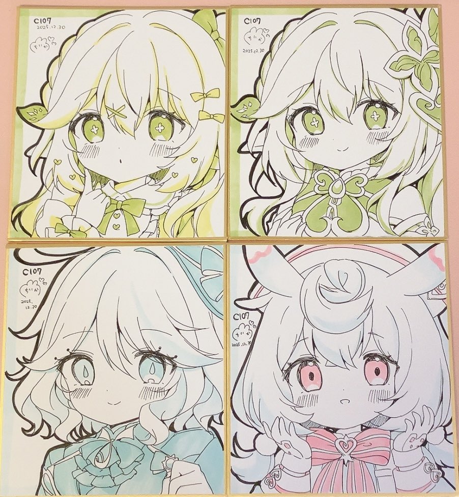 冬コミに持っていく直筆ミニ色紙完成しました！ 1枚目は1日目の原神、2