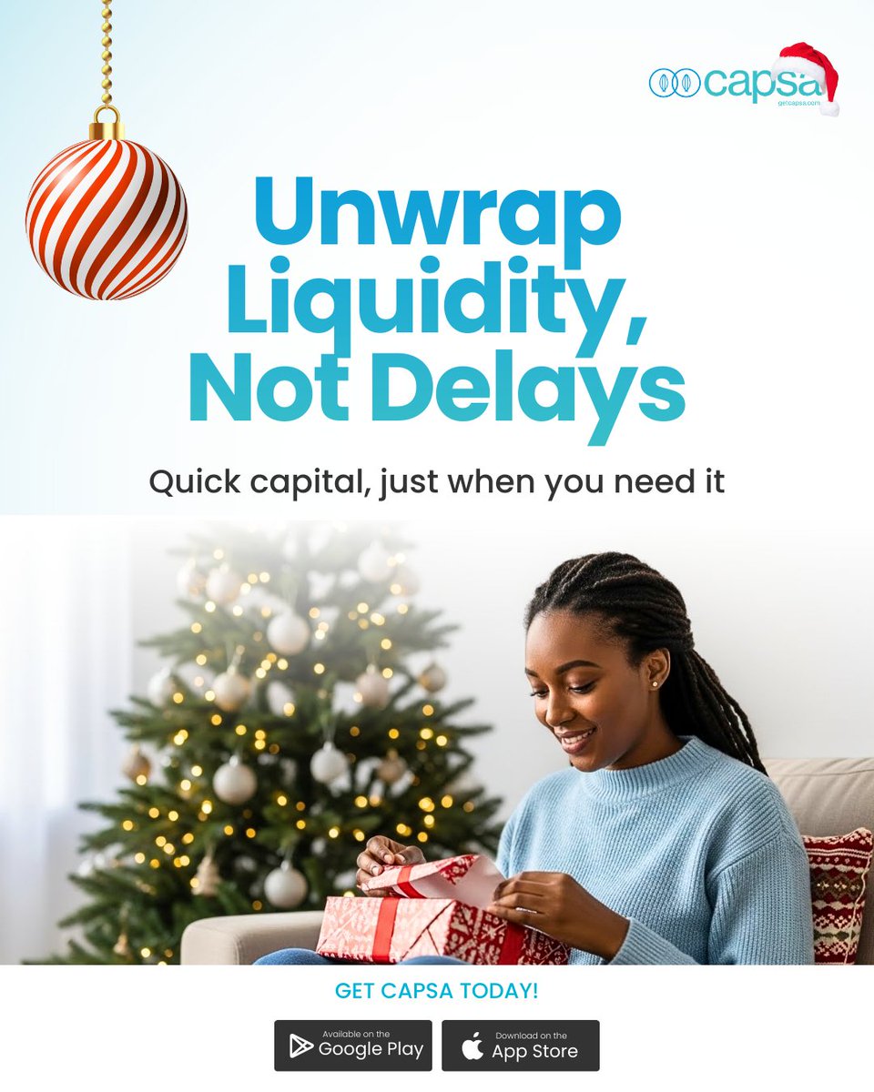 GetCapsa's tweet photo. The season moves fast, your cash flow should too.
This Boxing Day, unwrap quick capital with Capsa and keep business moving smoothly. ✨
#Getcapsa #SMEs #NoWahalaWorkingCapital #WhatsYourCapsaStrategy #BoxingDay https://t.co/qOwP9Sahiy