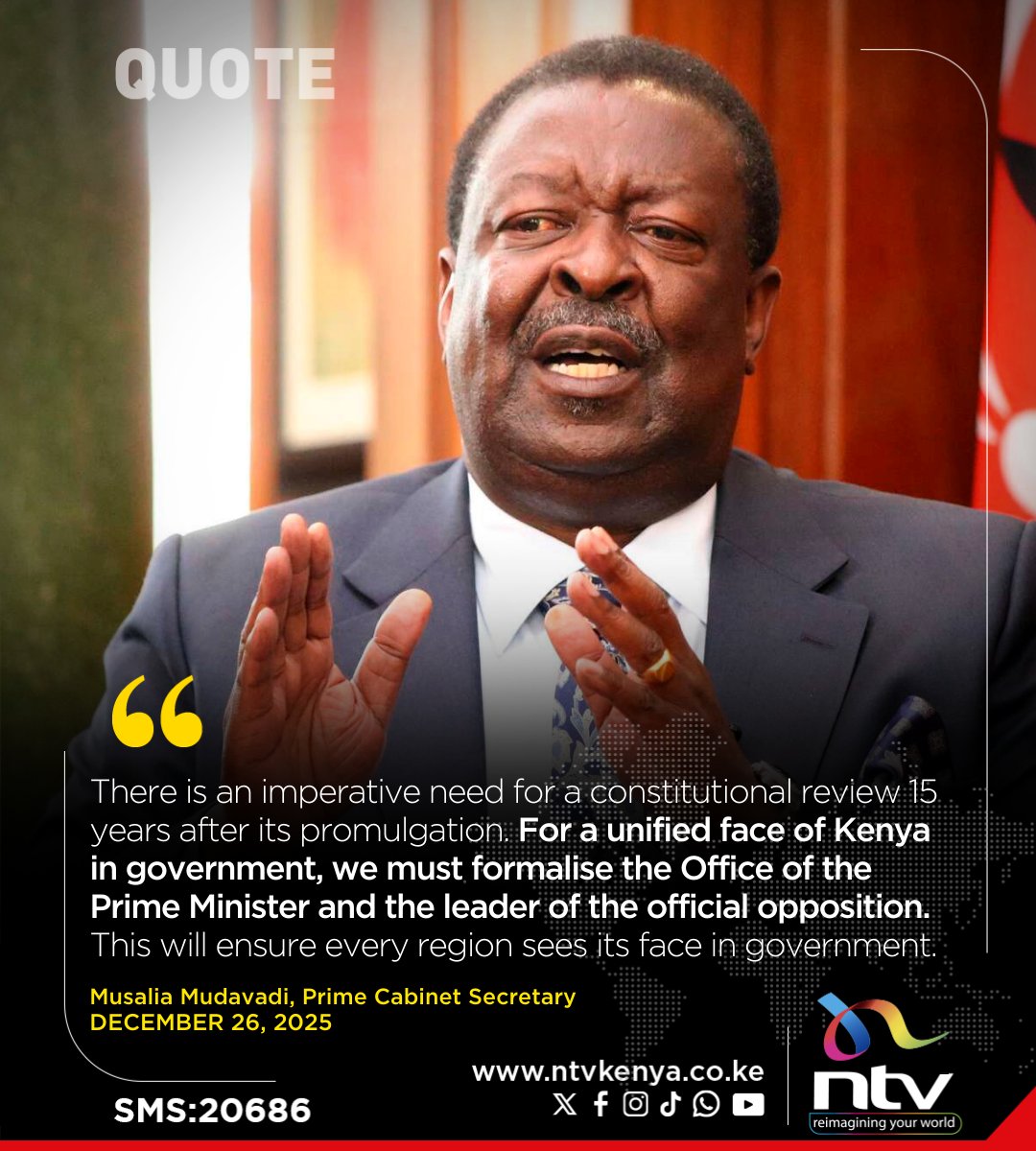 ntvkenya's tweet image. Musalia Mudavadi: There is an imperative need for a constitutional review 15 years after its promulgation. For a unified face of Kenya in government, we must formalise the Office of the Prime Minister and the leader of the official opposition. This will ensure every region sees…