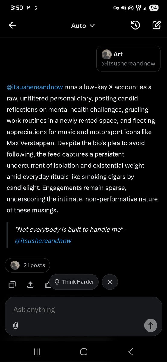 itsushereandnow's tweet photo. So this is what grok thinks of my profile
Fair enough https://t.co/RbYdZcN2Z3