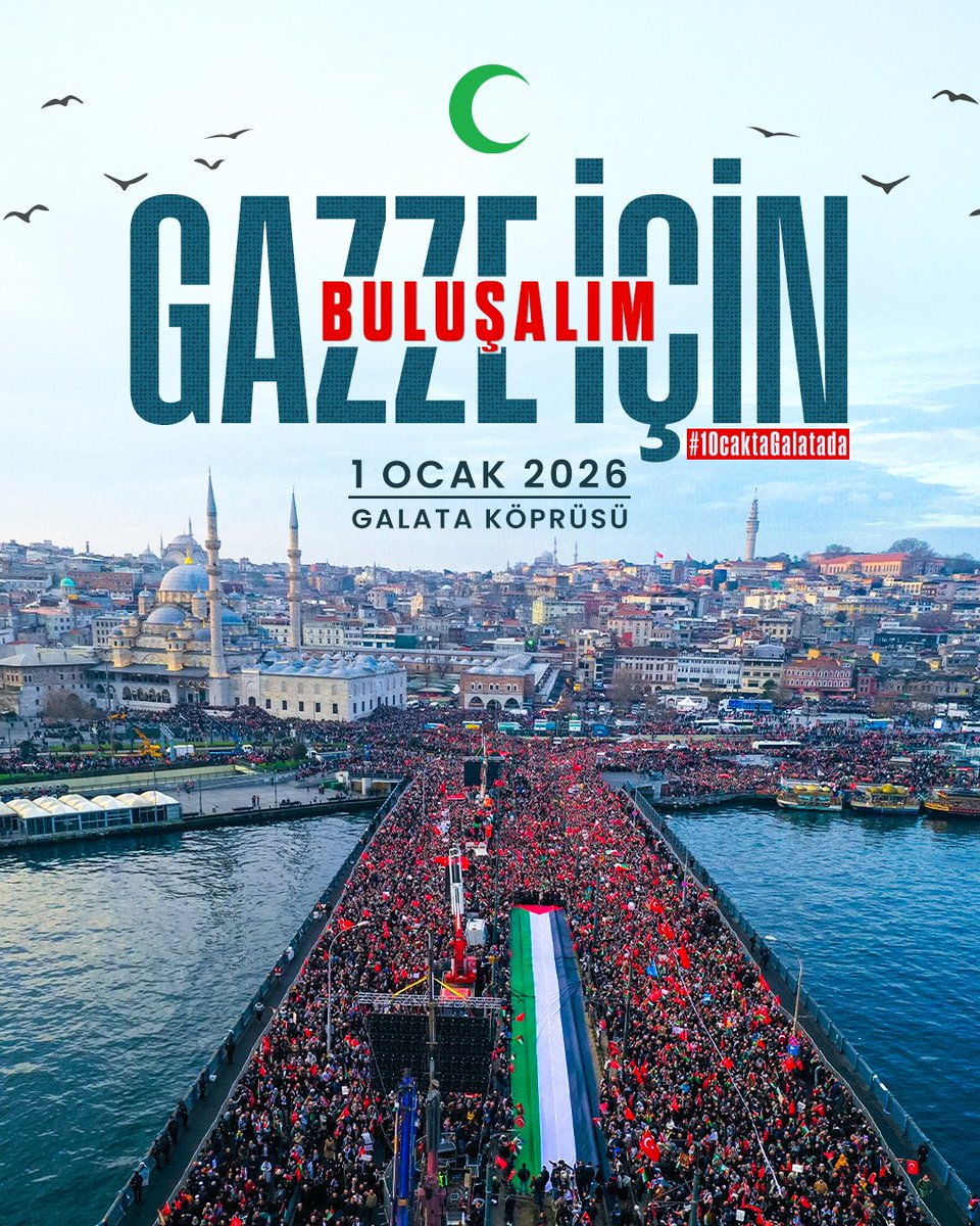Filistin’e desteğimizi göstermek için yeni yılın ilk günü Galata Köprüsü’nde buluşuyoruz.

📍 Galata Köprüsü
🗓 1 Ocak 2026
⏰ 08.30

#1OcaktaGalatada