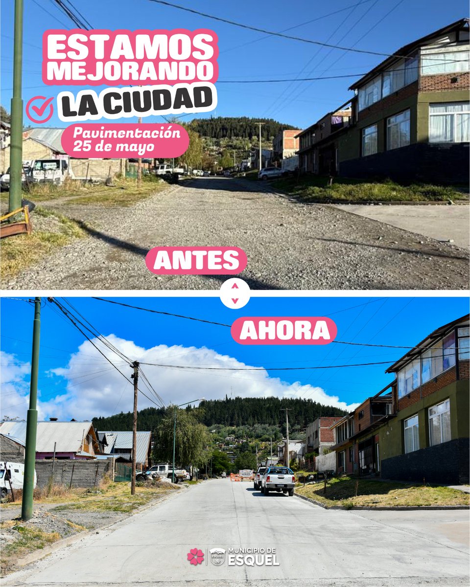 🚧✨ Finalizamos los primeros 100 metros de pavimento en la calle 25 de Mayo, entre Alsina y Roggero.

Una obra muy esperada que mejora la conectividad y se integra al adoquinado realizado el año pasado.

Seguimos avanzando con obras concretas para una Esquel mejor 💪🏽🏙️