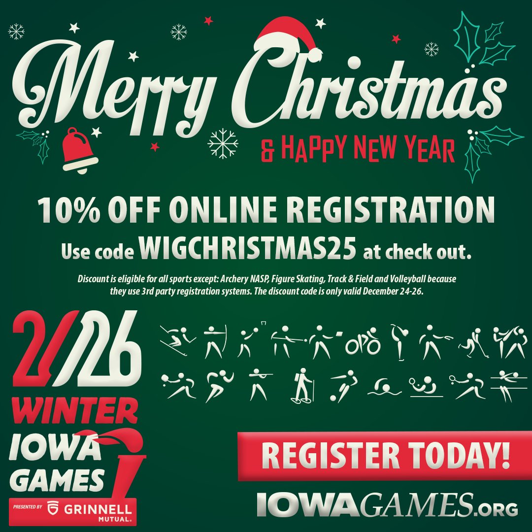 IowaGames's tweet image. Don't forget your 10% OFF --- ends tonight at iowagames.org. GO FOR THE GOLD!!! 🥇 

• Restrictions apply •

#IowaGames #sports #winter